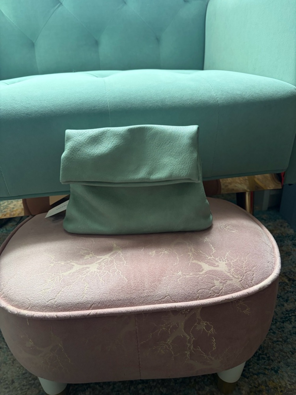 Anthropologie Mint Green Fold-Over Leather Clutch